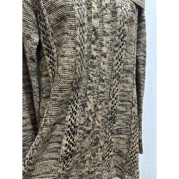 Boho Knit Sweaters (2) S/M Dark Green/Tan/Black Cowl Neck Foldover Cozy Cottage - Picture 12 of 12